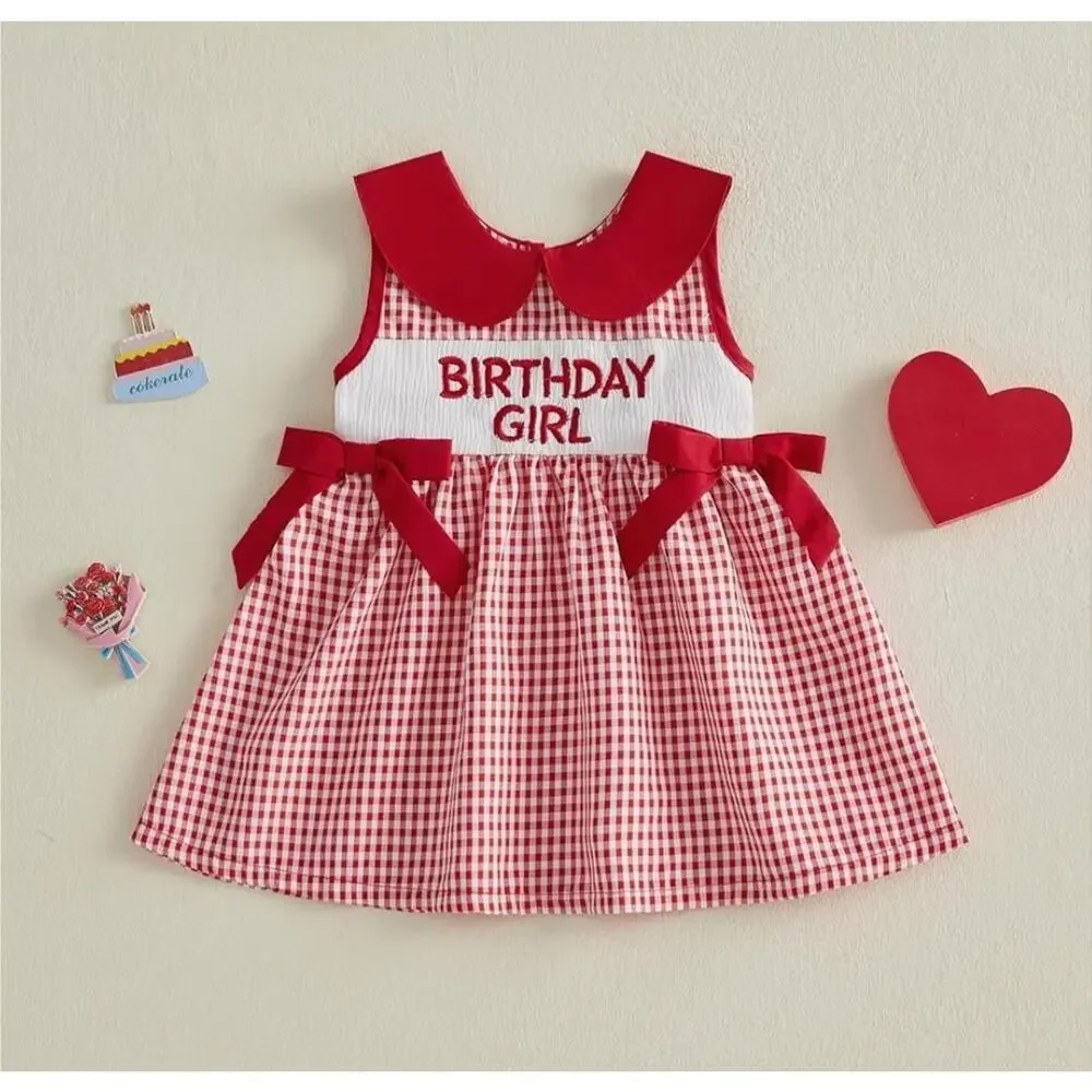 Birthday Girl Outfit Toddler Little Girls Sleeveless Smocked Smash Cake 3-4 Year